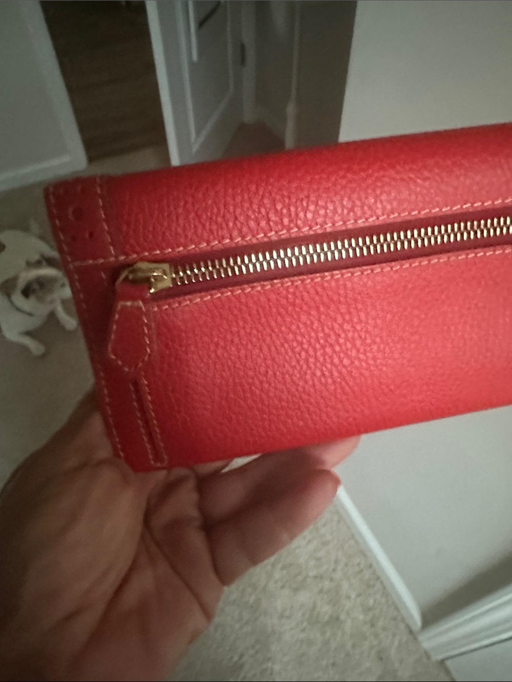 Dooney & Bourke Red Leather Wallet with Gold-Tone Logo Button - Picture 5 of 6